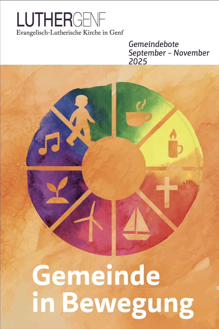 Gemeindebrief-Titelbild: Mann liest im Gras, Text „Meine Sommerlektüre: Die Bibel!“.