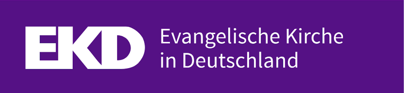 Logo der EKD „Evangelische Kirche in Deutschland“ auf violettem Hintergrund.